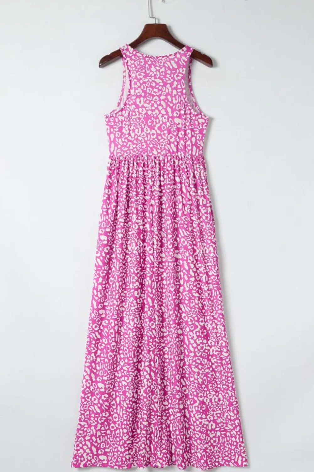 New Dear-Lover Leopard Print Pocketed Sleeveless Maxi Dress Rose