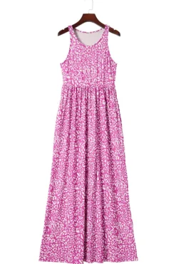 New Dear-Lover Leopard Print Pocketed Sleeveless Maxi Dress Rose