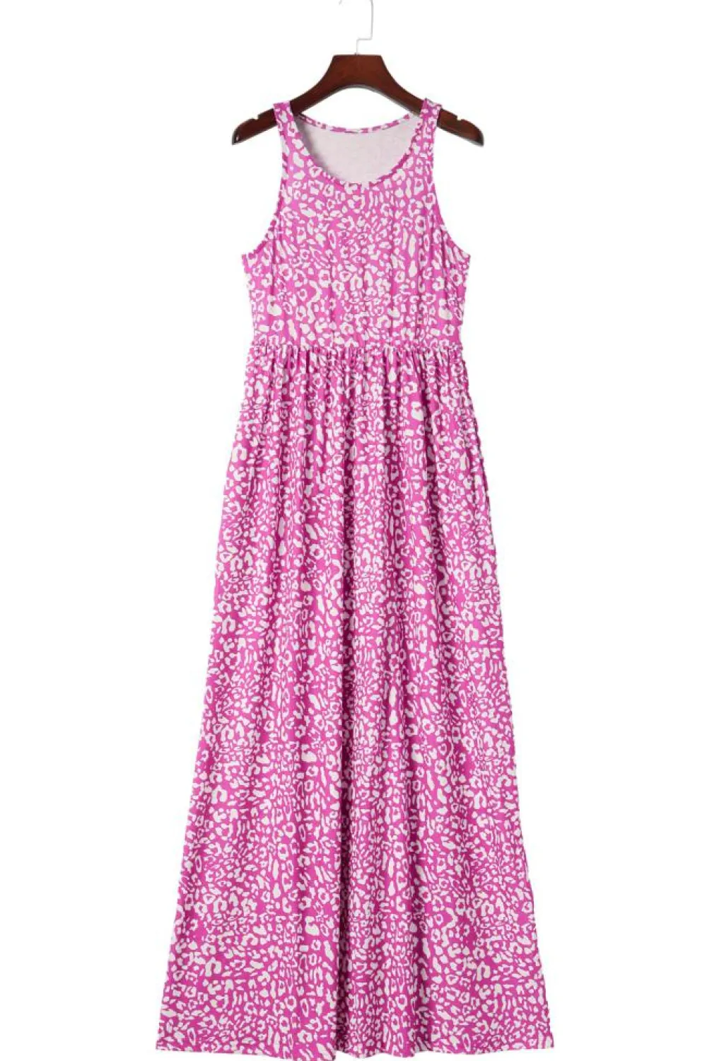 New Dear-Lover Leopard Print Pocketed Sleeveless Maxi Dress Rose