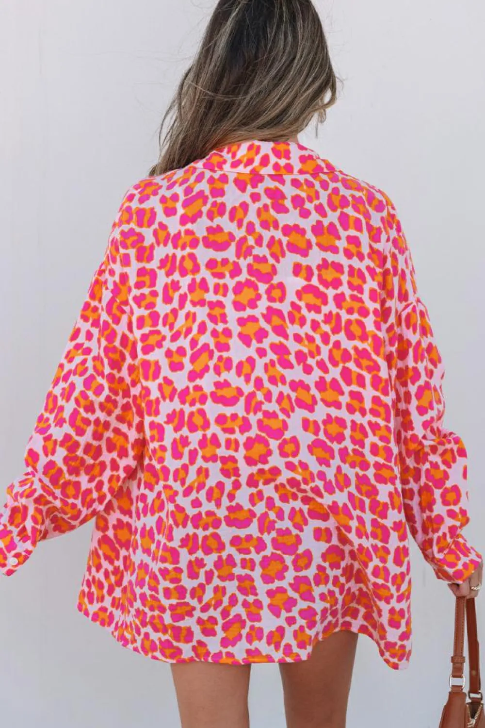 New Dear-Lover Leopard Printed Button Up Loose Shirt Rose