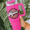 Best Dear-Lover Mama Leopard Print Stainless Steel Insulate Cup with Handle 40oz Rose