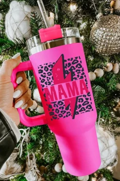 Hot Dear-Lover Mama Lightning Leopard Print Straw Stainless Steel Insulate Cup 40oz Rose