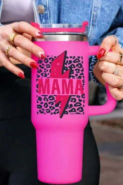 Hot Dear-Lover Mama Lightning Leopard Print Straw Stainless Steel Insulate Cup 40oz Rose