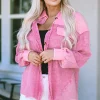 Fashion Dear-Lover Mineral Washed Cotton Shacket Rose