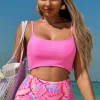 Fashion Dear-Lover O-ring Joint Leafy Print High Waist Monokini Rose
