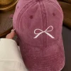 Clearance Dear-Lover Embroidered Bow Knot Denim Baseball Cap Rose Pink