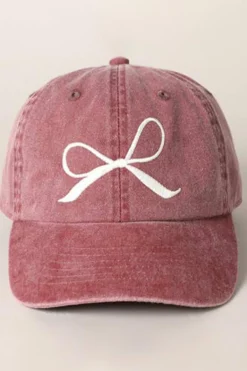 Clearance Dear-Lover Embroidered Bow Knot Denim Baseball Cap Rose Pink