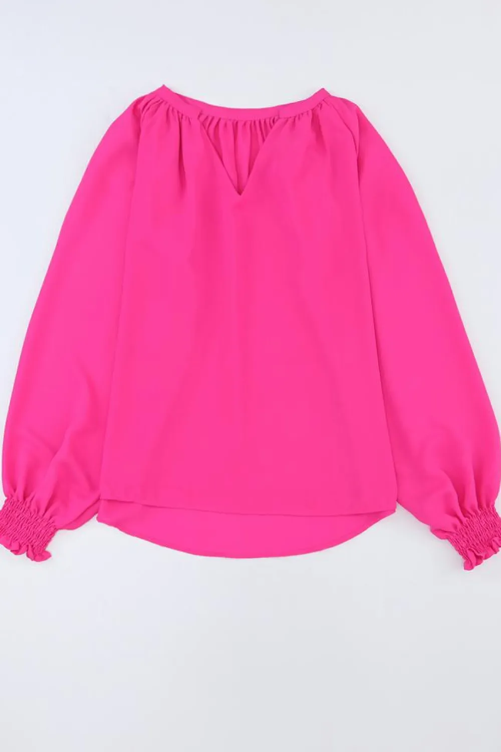 Discount Dear-Lover Pleated V Neck Puffy Sleeve Blouse Rose
