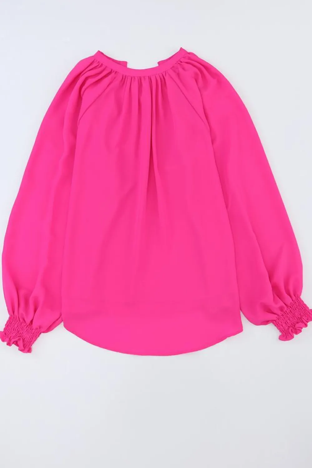 Discount Dear-Lover Pleated V Neck Puffy Sleeve Blouse Rose