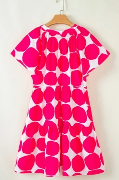 Sale Dear-Lover Polka Dot Flutter Sleeve Notched Neck Tiered Flowy Dress Rose