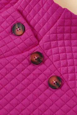 Discount Dear-Lover Rose Quilted Buttoned Neckline Stand Neck Pullover Sweatshirt Rose Red