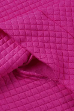 Discount Dear-Lover Rose Quilted Buttoned Neckline Stand Neck Pullover Sweatshirt Rose Red