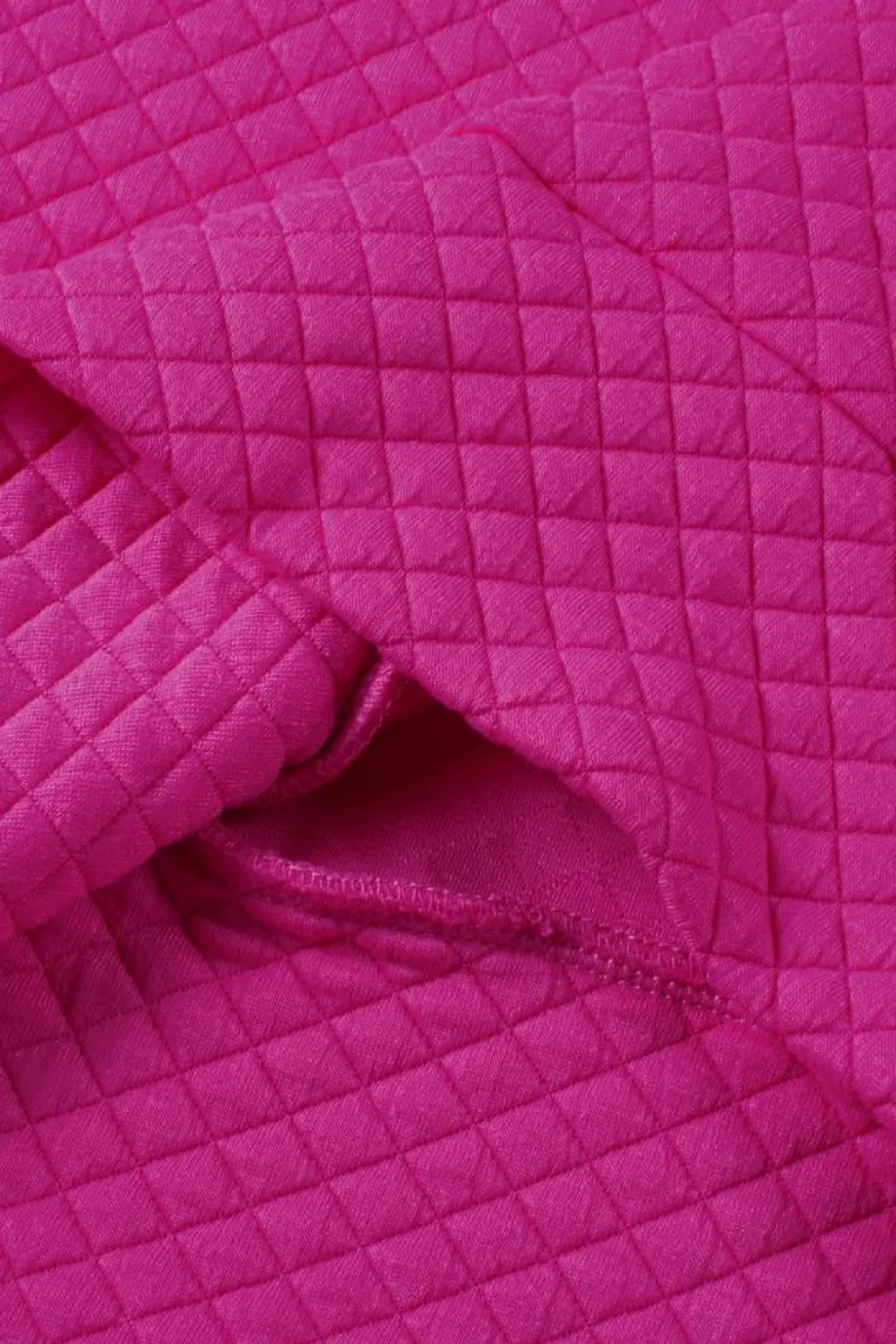 Discount Dear-Lover Rose Quilted Buttoned Neckline Stand Neck Pullover Sweatshirt Rose Red