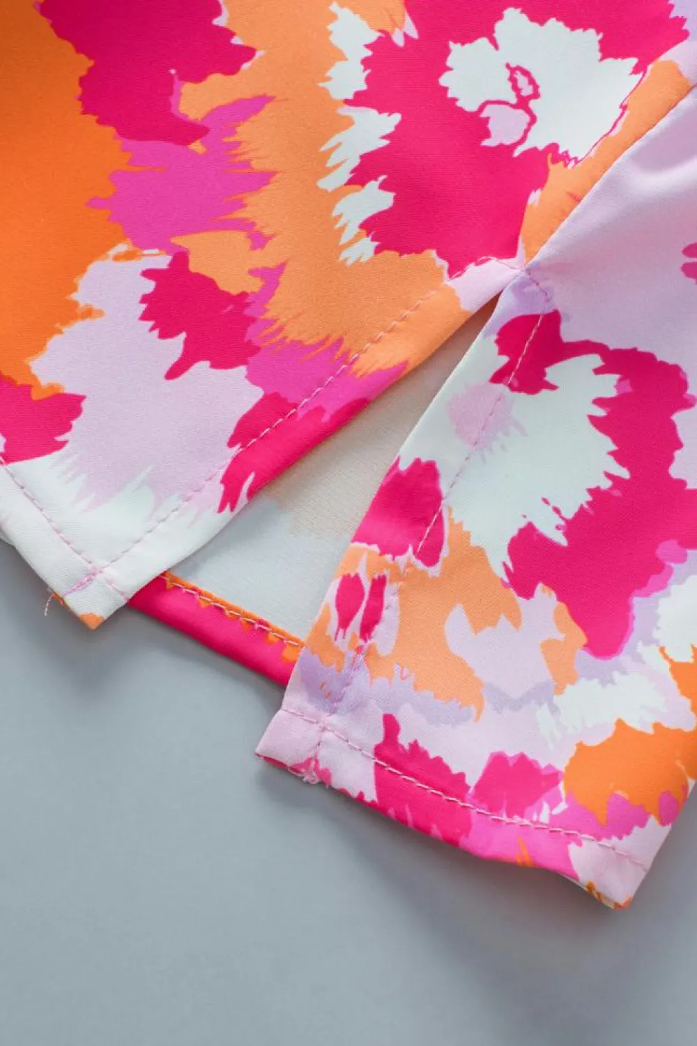 Clearance Dear-Lover Abstract Print V Neck Summer Blouse Rose Red