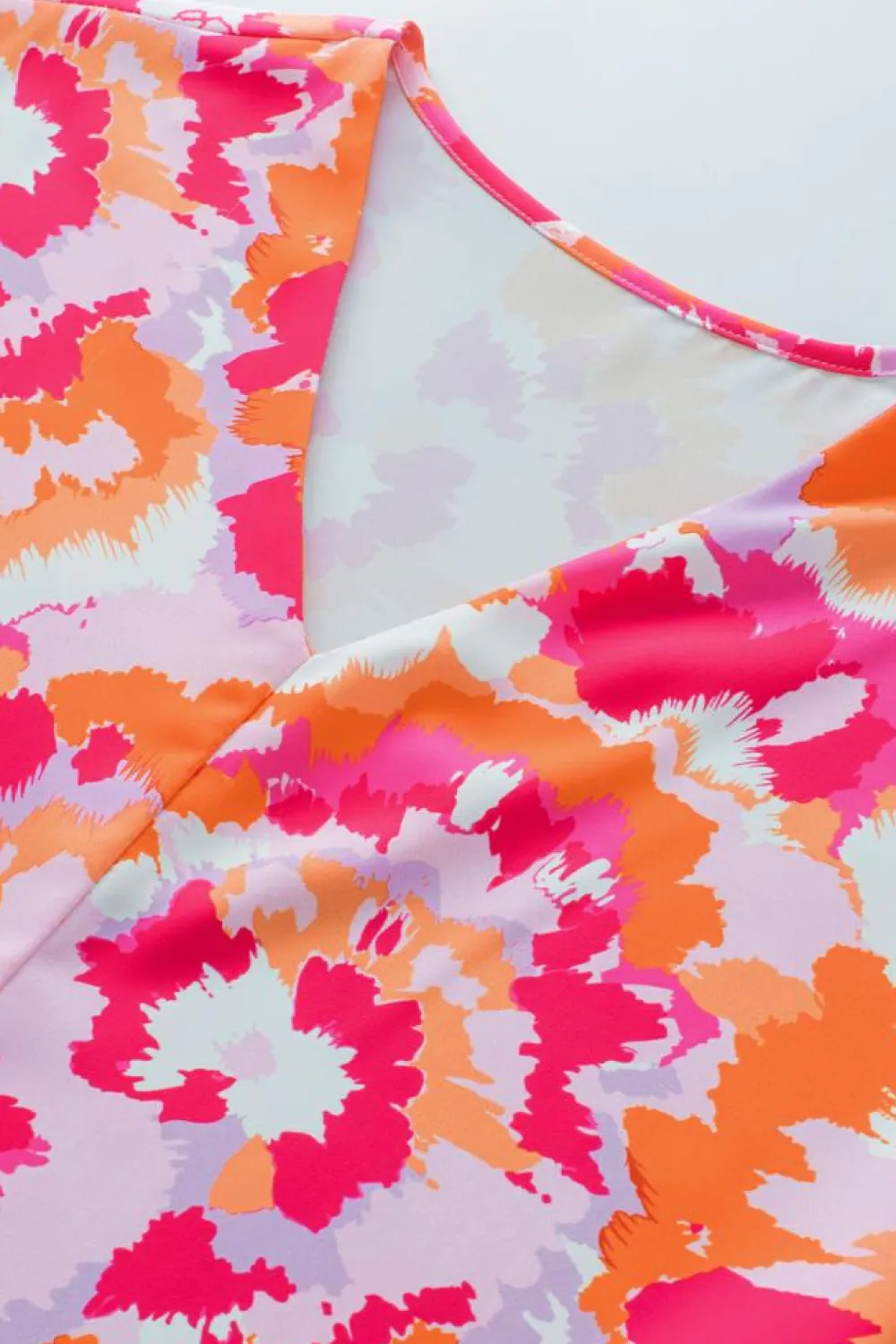 Clearance Dear-Lover Abstract Print V Neck Summer Blouse Rose Red