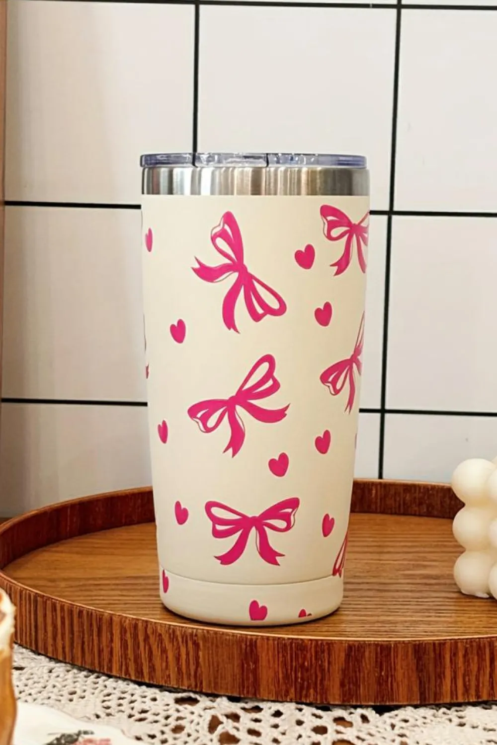 Best Dear-Lover Bows Hearts Printed Insulated Stainless Steel Cup Rose Red