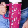 Best Dear-Lover Cartoon Christmas Tree Printed Thermos Cup 40oz Rose Red