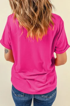 Outlet Dear-Lover Casual Plain Crew Neck Tee Rose Red