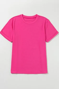 Outlet Dear-Lover Casual Plain Crew Neck Tee Rose Red