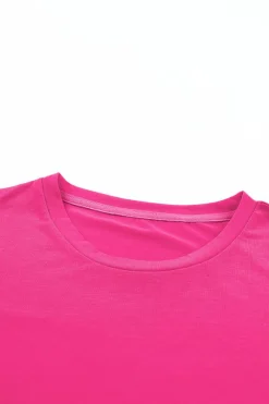 Outlet Dear-Lover Casual Plain Crew Neck Tee Rose Red