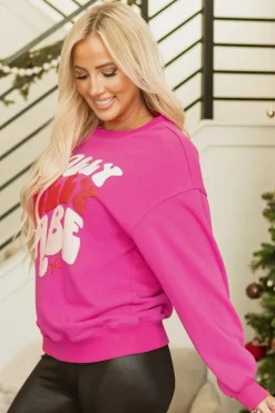 Best Dear-Lover Christmas Holly Jolly Babe Graphic Oversized Sweatshirt Rose Red