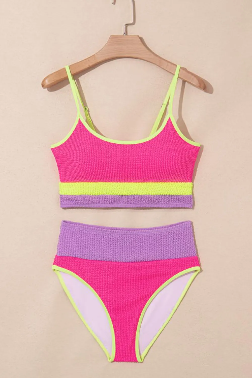 Clearance Dear-Lover Color Block High Waisted Sexy Bikini Set Rose Red