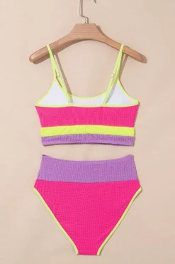 Clearance Dear-Lover Color Block High Waisted Sexy Bikini Set Rose Red