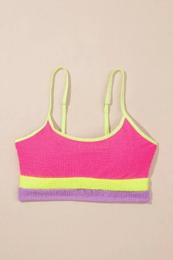 Clearance Dear-Lover Color Block High Waisted Sexy Bikini Set Rose Red