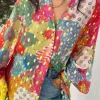 Discount Dear-Lover Colorblock Abstract Print Button up Loose Shirt Rose Red
