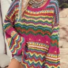 Sale Dear-Lover Colorblock Striped Hollowed Knit Loose Sleeve Sweater Rose Red