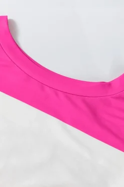 Fashion Dear-Lover Colorblock Striped Drop Shoulder Long Sleeve Top Rose Red