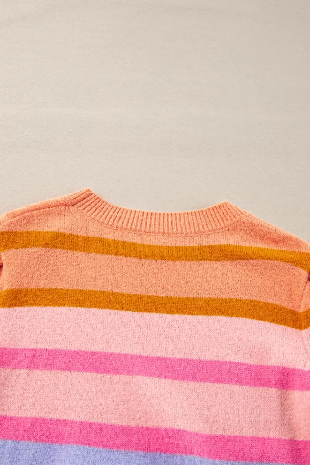 New Dear-Lover Colorful Stripe Bubble Short Sleeve Sweater Rose Red