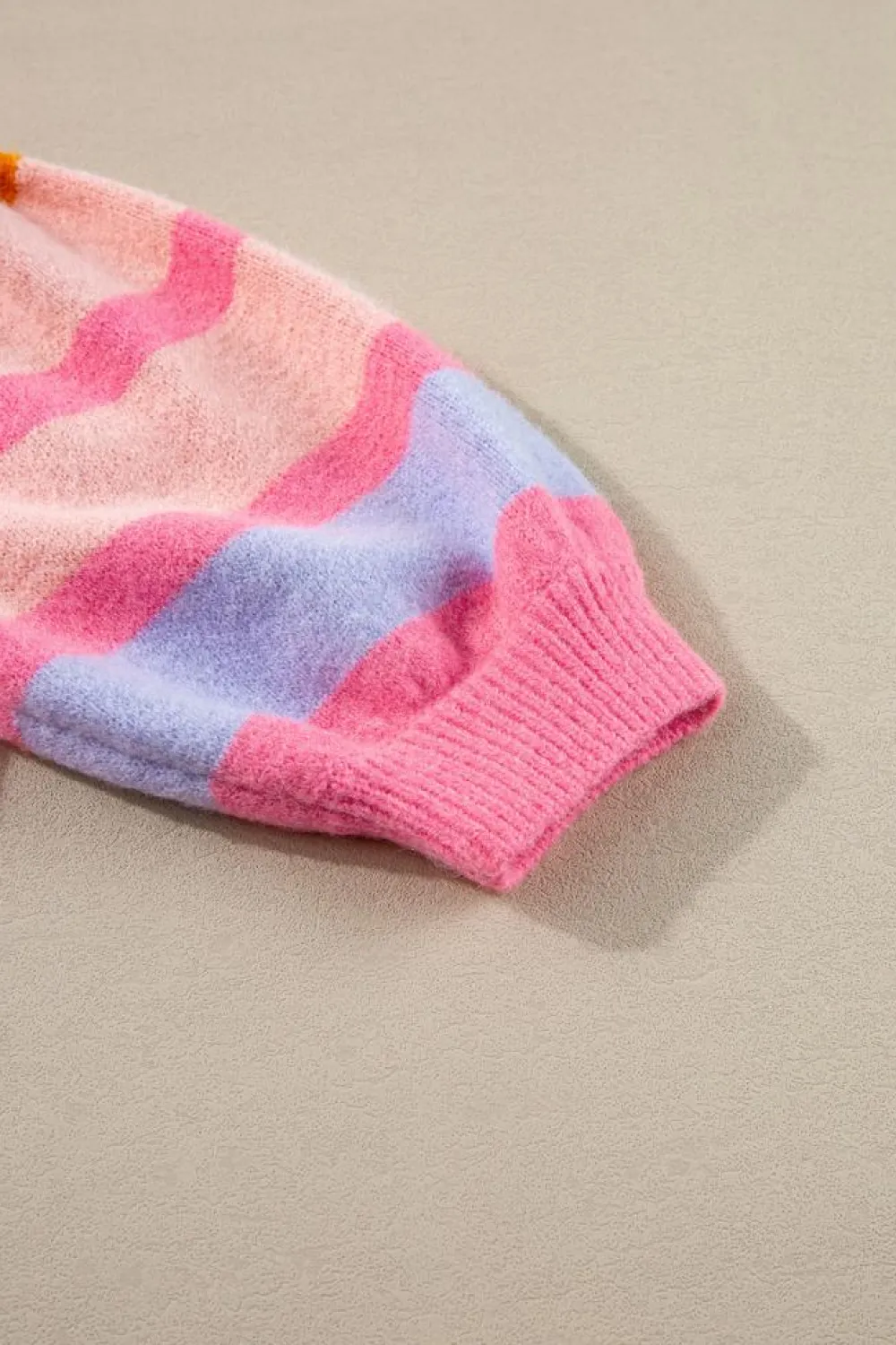 New Dear-Lover Colorful Stripe Bubble Short Sleeve Sweater Rose Red