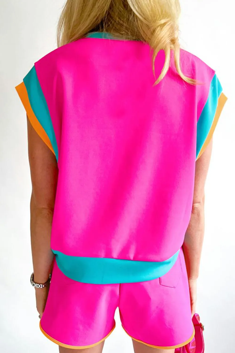 Clearance Dear-Lover Contrast Trim Cap Sleeve Tee Shorts Set Rose Red