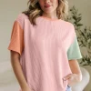 Online Dear-Lover Corded Colorblock Crewneck Tee Rose Red