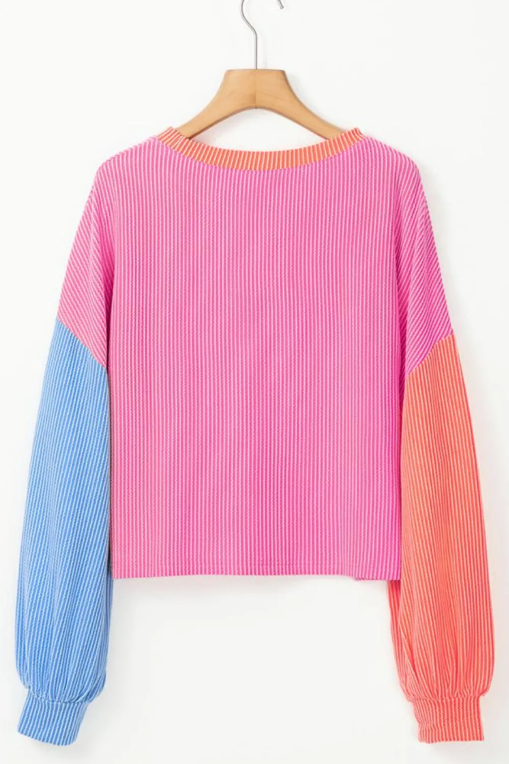 Best Dear-Lover Corded Colorblock Patchwork Drop Shoulder Long Sleeve Top Rose Red