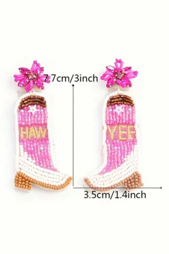 Clearance Dear-Lover Cowboy Boots Rice Bead Dangle Earrings Rose Red