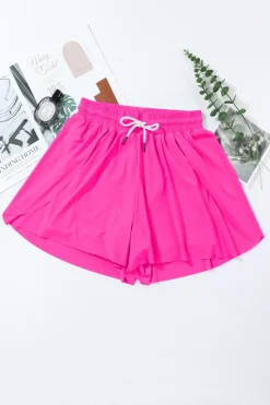 Best Dear-Lover Drawstring Elastic Waist Lined Ruffle Shorts Bikini Bottom Rose Red