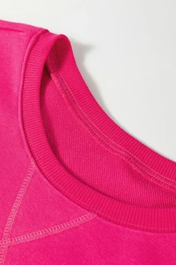 New Dear-Lover Drop Shoulder Crisscross Stitching Pocketed Loose Sweatshirt Rose Red