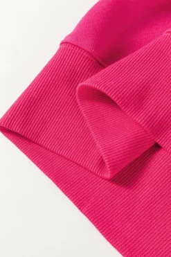New Dear-Lover Drop Shoulder Crisscross Stitching Pocketed Loose Sweatshirt Rose Red