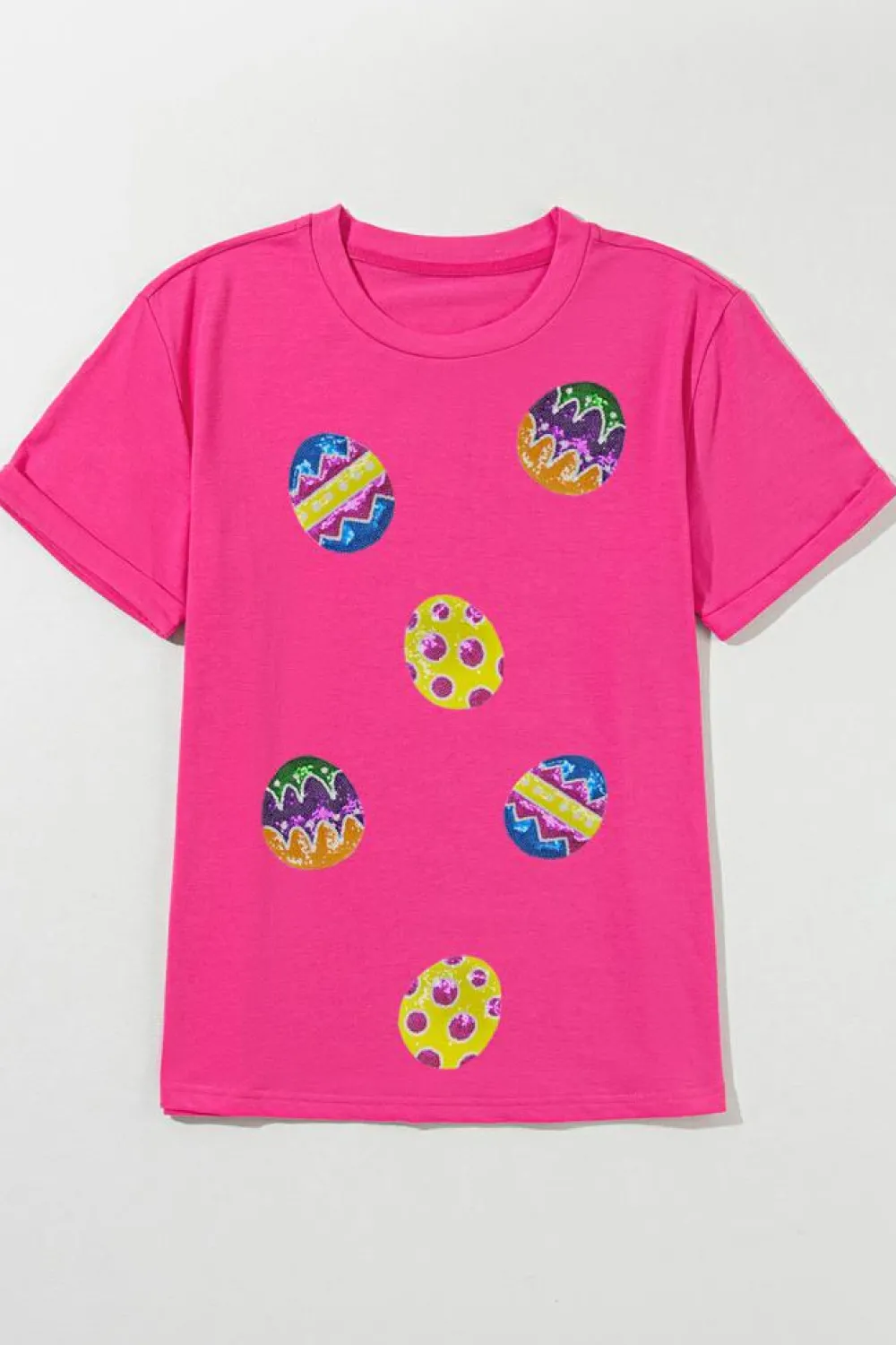 Sale Dear-Lover Easter Eggs Patched Crew Neck Graphic Tee Rose Red