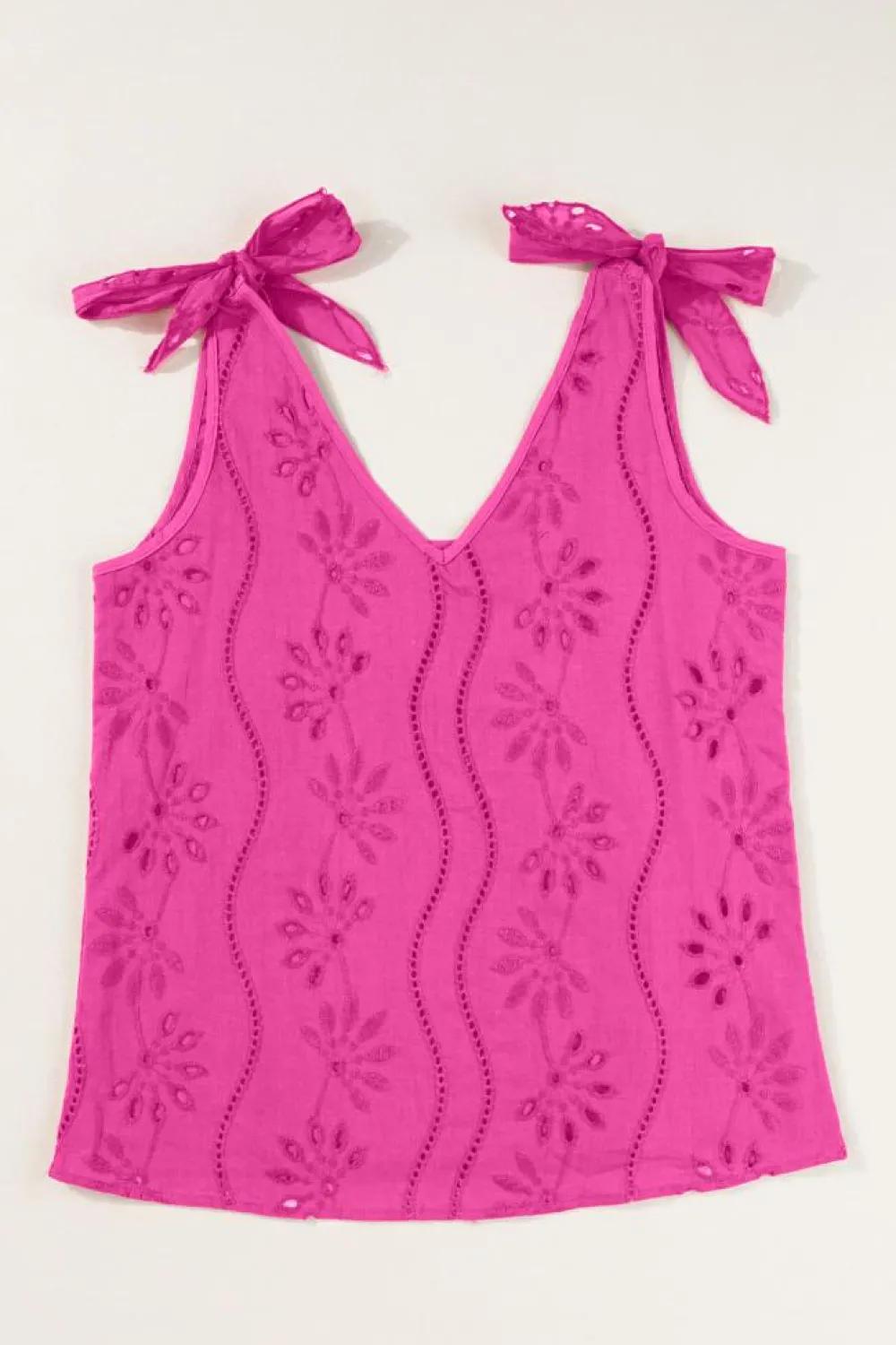 Outlet Dear-Lover Embroidery Patterned Knotted Straps V Neck Tank Top Rose Red