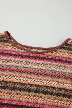 Hot Dear-Lover Ethnic Striped Wide Cropped Long Sleeve Top Rose Red