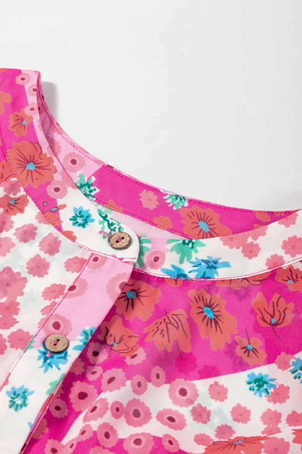 Outlet Dear-Lover Floral Allover Print Buttoned V Neck Oversized Shirt Rose Red