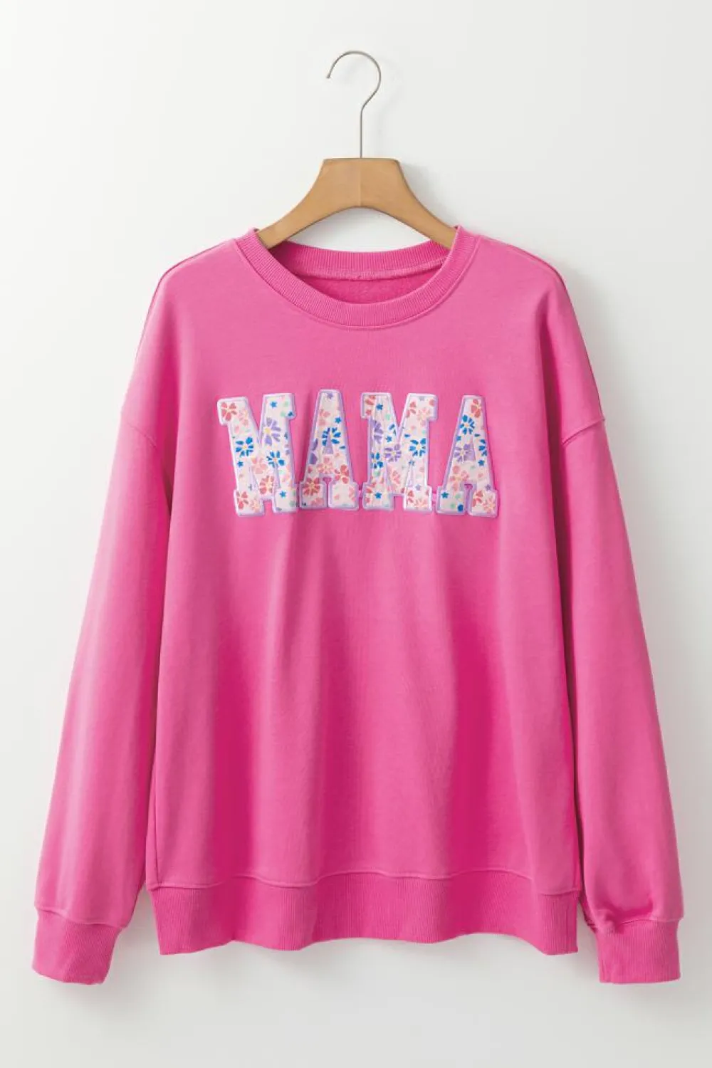 Discount Dear-Lover Floral MAMA Embroidered Graphic Pullover Sweatshirt Rose Red