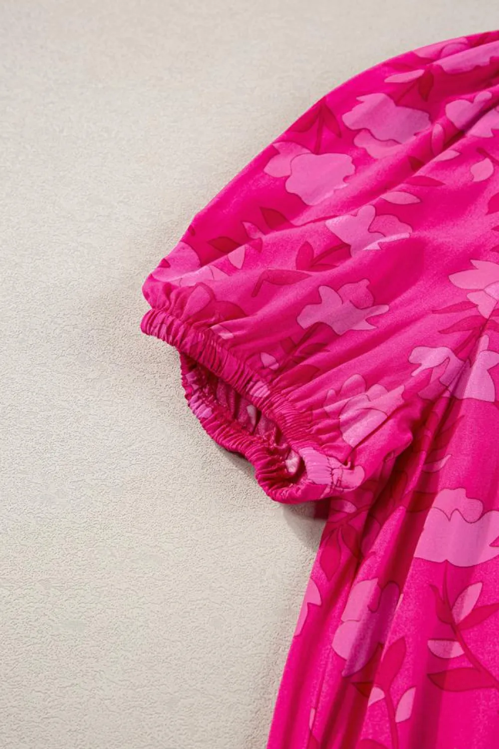 Fashion Dear-Lover Floral Print Pleated Drawstring Flowy Midi Dress Rose Red