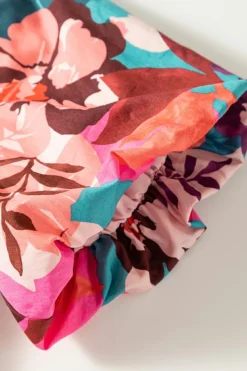 Discount Dear-Lover Floral Print Puff Sleeve Notched V Neck Blouse Rose Red