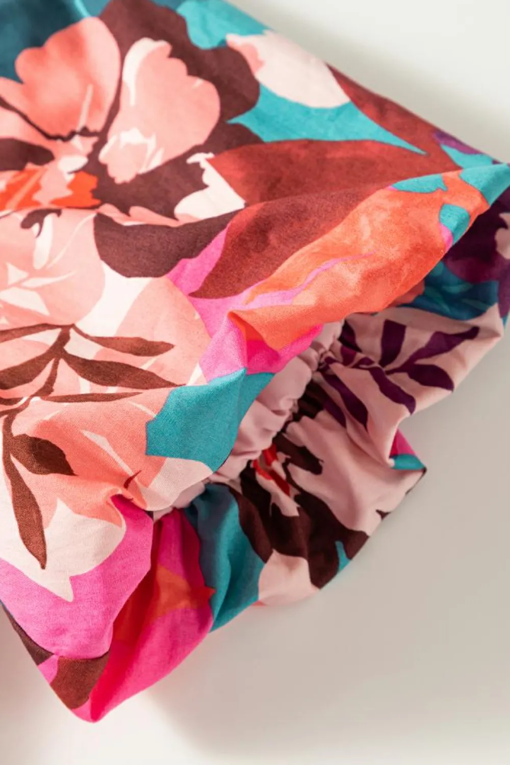 Discount Dear-Lover Floral Print Puff Sleeve Notched V Neck Blouse Rose Red