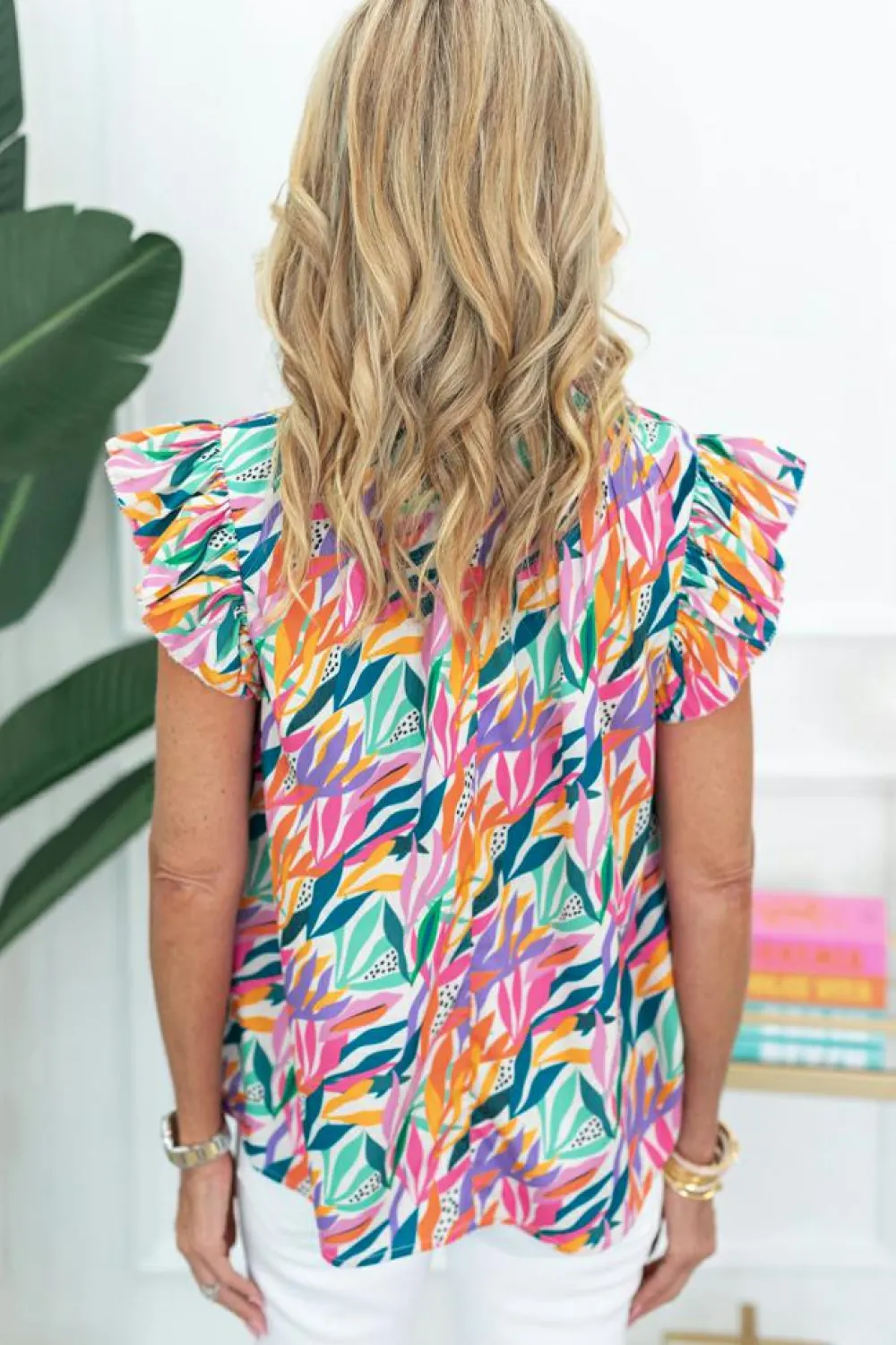 New Dear-Lover Floral Print Ruffled Flutter Sleeve Blouse Rose Red