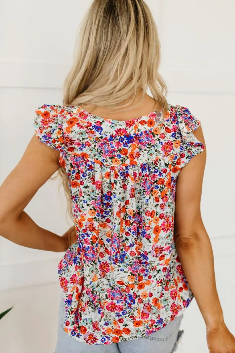 Best Dear-Lover Floral Square Neck Flutter Tank Top Rose Red